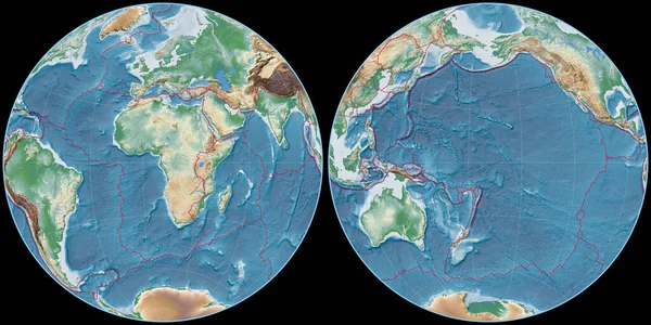 Mapa Del Mundo Proyección Fournier Globular Centrado Longitud Este Sombreado — Foto de Stock
