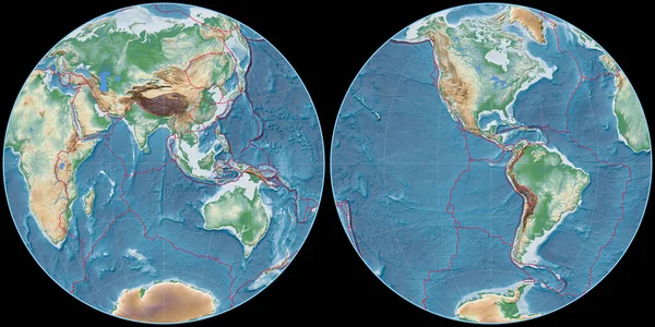 Mapa Świata Projekcji Fournier Globular Skupiona Wschodniej Długości Geograficznej Kolorowy — Zdjęcie stockowe