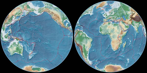 Světová Mapa Fournierově Kulové Projekci Soustředěná 170 Západní Délky Barevné — Stock fotografie
