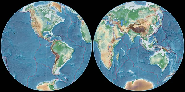 Mapa Mundial Proyección Fournier Globular Centrado Longitud Oeste Sombreado Color — Foto de Stock