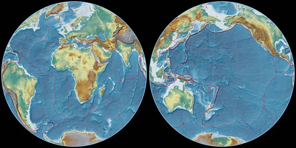 Mapa Del Mundo Proyección Fournier Globular Centrado Longitud Este Mapa — Foto de Stock