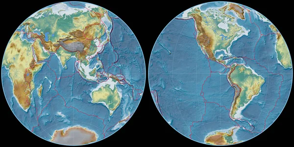 Παγκόσμιος Χάρτης Στο Fournier Globular Προβολή Επικεντρωμένος Στο Ανατολικό Γεωγραφικό — Φωτογραφία Αρχείου