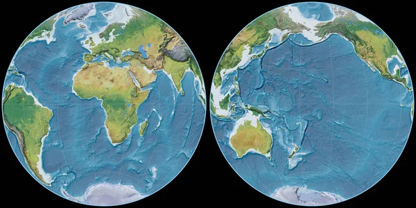 Mapa Del Mundo Proyección Fournier Globular Centrado Longitud Este Características —  Fotos de Stock