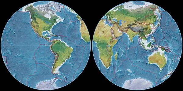 Mapa Mundo Projeção Globular Fournier Centrada Longitude Oeste Principais Características — Fotografia de Stock