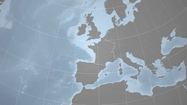 Francji Sąsiedztwo Odległa Perspektywa Zarysem Kraju Mapa Elewacji Skali Szarej — Zdjęcie stockowe