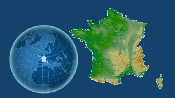 Francia Globo Con Forma Del País Contra Mapa Ampliado Con — Foto de Stock