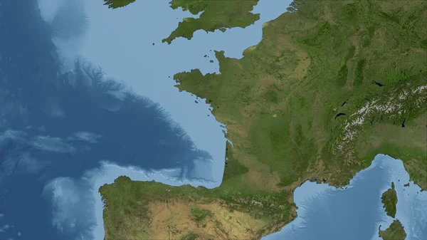 France Close Perspective Country Outline Satellite Imagery — Stock Photo, Image
