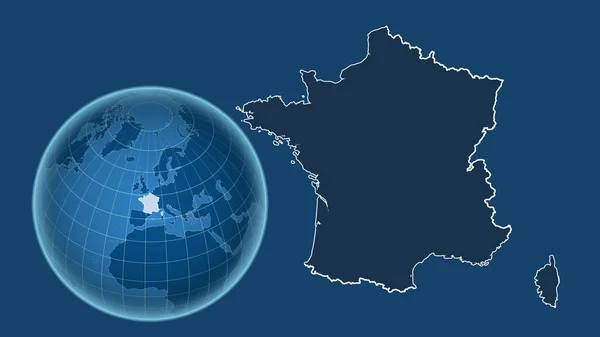 Frankreich Globus Mit Der Form Des Landes Gegen Gezoomte Landkarte — Stockfoto