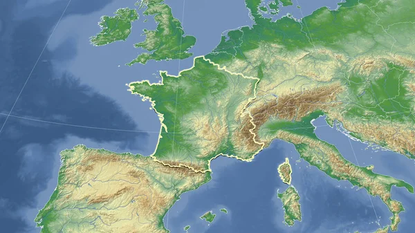 Francia Suo Quartiere Prospettiva Obliqua Distante Forma Delineata Mappa Fisica — Foto Stock