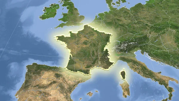 Francja Jej Sąsiedztwo Daleka Perspektywa Ukośna Kształt Świecił Obrazy Satelitarne — Zdjęcie stockowe