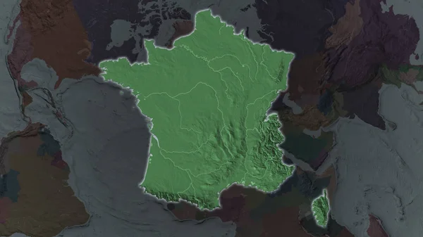 Frankreich Vergrößerte Sich Und Leuchtete Auf Einem Abgedunkelten Hintergrund Seiner — Stockfoto