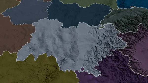 Овернь Рон Альпы Регион Франции Увеличенный Выделенный Цветная Карта Административного — стоковое фото