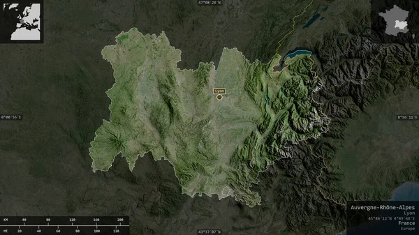 Auvergne Rhone Alpes Região França Imagens Satélite Forma Apresentada Contra — Fotografia de Stock