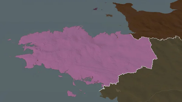 Бретань Регион Франции Увеличенный Выделенный Цветная Карта Административного Деления Рендеринг — стоковое фото