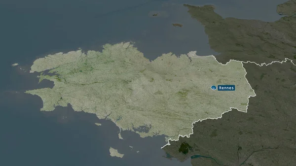 ブルターニュ フランスの地域が拡大し 首都で強調表示されました 衛星画像 3Dレンダリング — ストック写真