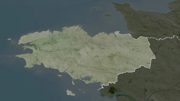 Бретань Регион Франции Увеличенный Выделенный Спутниковые Снимки Рендеринг — стоковое фото