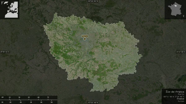 フランスのイル フランス地域 衛星画像 有益なオーバーレイとその国の領域に対して提示形状 3Dレンダリング — ストック写真