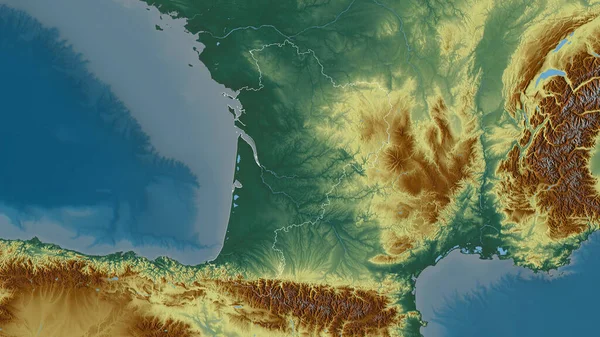 Nouvelle Aquitaine Регион Франции Цветной Рельеф Озерами Реками Форма Очерченная — стоковое фото