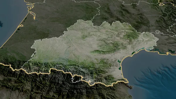 Occitanie Region Frankrike Zoomade Och Markerade Satellitbilder Rendering — Stockfoto
