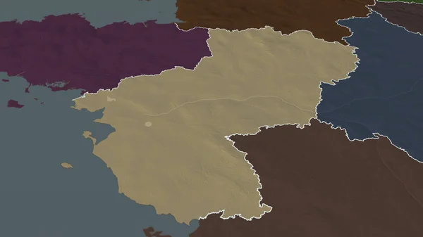 Pays Loire Región Francia Ampliada Destacada Mapa Coloreado Tocado División — Foto de Stock