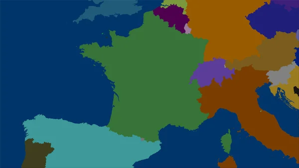 Francia Area Sulla Mappa Delle Divisioni Amministrative Nella Proiezione Stereografica — Foto Stock