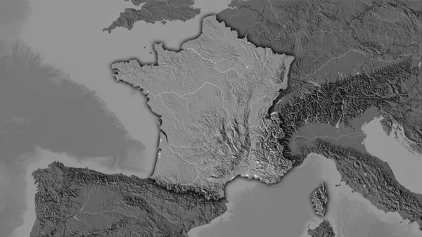Stereografik Projeksiyondaki Bilek Yüksekliği Haritasında Fransa Bölgesi Koyu Parlak Çizgili — Stok fotoğraf