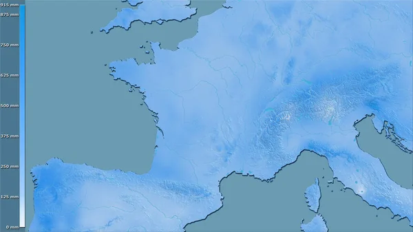 Niederschlag Des Feuchtesten Viertels Innerhalb Frankreichs Der Stereographischen Projektion Mit — Stockfoto
