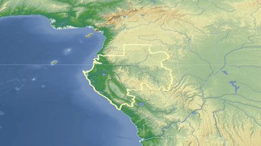 Gabon ve mahallesi. Uzak eğimli perspektif - şekil çizilmiş. renk fiziksel haritası