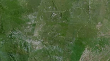 Ogooue-Ivindo, Gabon vilayeti. Uydu görüntüleri. Ülke alanına göre şekillendirilmiş. 3B görüntüleme