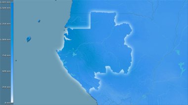 Gabon bölgesindeki en nemli çeyrekliğin, efsanevi stereografik projeksiyonla yağışı - ışık saçan dış hatlı raster tabakalarının ham bileşimi