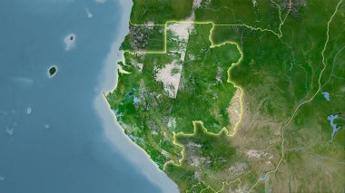 Uydu C haritasında stereografik projeksiyondaki Gabon alanı - ışık saçan ana hatlı raster katmanlarının ham bileşimi