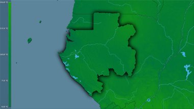 Efsanevi stereografik projeksiyonda Gabon bölgesindeki ortalama yıllık sıcaklık değişimi - koyu parlak dış hatlı raster tabakalarının ham bileşimi