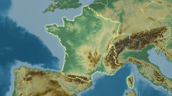 Obszar Francji Topograficznej Mapie Reliefu Projekcji Stereograficznej Surowa Kompozycja Warstw — Zdjęcie stockowe
