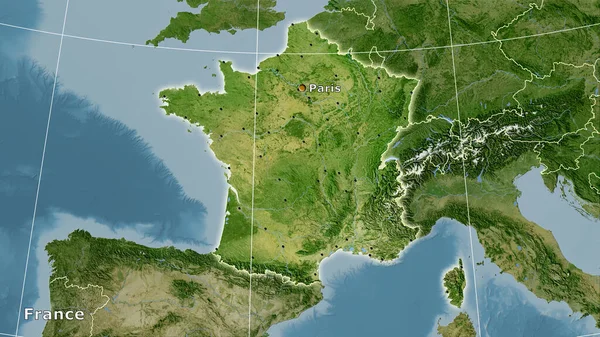Frankreich Gebiet Auf Der Satelliten Karte Der Stereographischen Projektion Hauptkomposition — Stockfoto