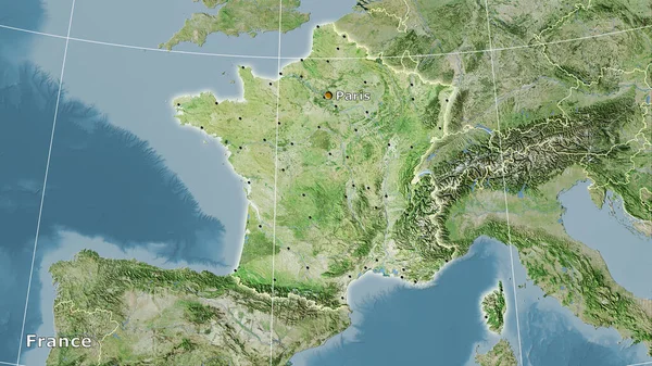 Stereografik Projeksiyondaki Uydusundaki Fransa Bölgesi Ana Kompozisyon — Stok fotoğraf