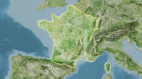 Територія Франції Супутниковій Карті Стереографічній Проекції Сира Композиція Растрових Шарів — стокове фото