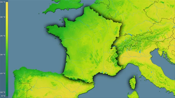 Μέση Ετήσια Διακύμανση Θερμοκρασίας Στην Περιοχή Της Γαλλίας Στην Στερεογραφική — Φωτογραφία Αρχείου