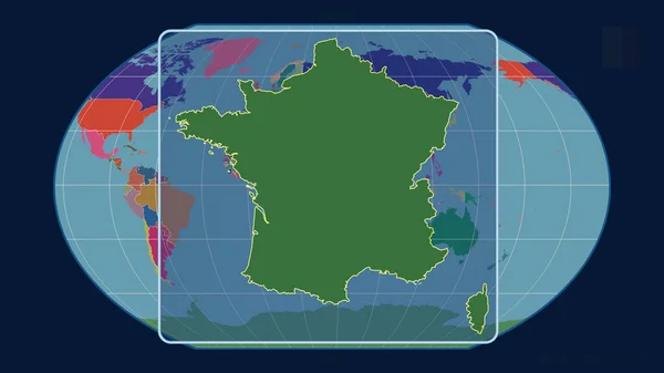 Vergrößerte Ansicht Frankreichs Mit Perspektivischen Linien Gegen Eine Weltkarte Der — Stockfoto