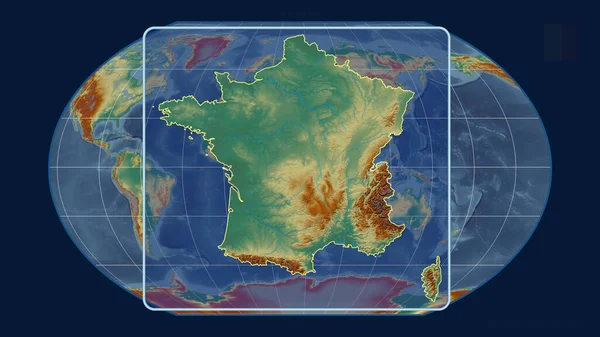Vista Ampliada França Delinear Com Linhas Perspectiva Contra Mapa Global — Fotografia de Stock