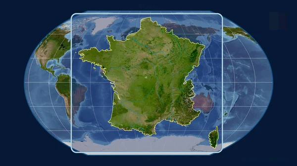 Zoomed View France Outline Perspective Lines Global Map Kavrayskiy Projection — Stock Photo, Image