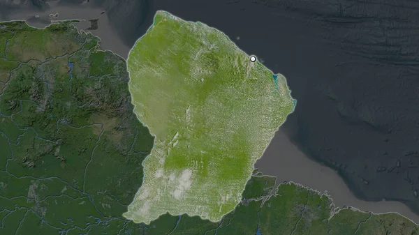 Area Evidenziata Della Guiana Francese Con Punto Capitale Sulla Mappa — Foto Stock