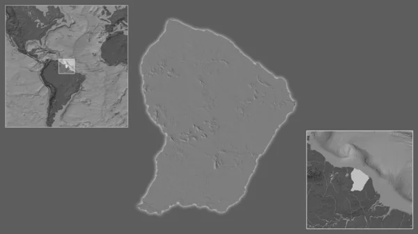 Primer Plano Guayana Francesa Ubicación Región Centro Mapa Mundial Gran — Foto de Stock