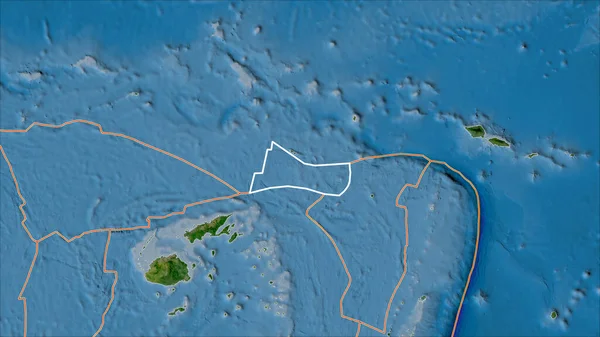 Placa Tectónica Futuna Delineada Bordes Placas Adyacentes Mapa Satélite Proyección — Foto de Stock