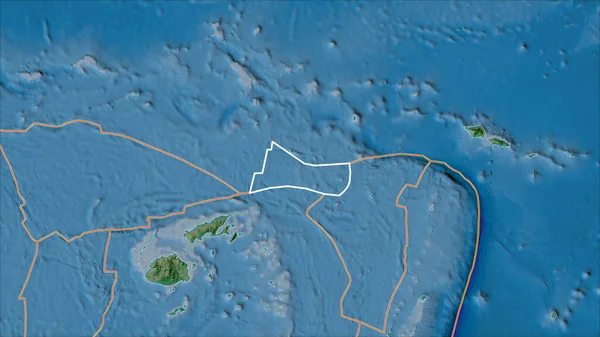 Placa Tectónica Futuna Delineada Bordes Placas Adyacentes Mapa Topográfico Proyección — Foto de Stock