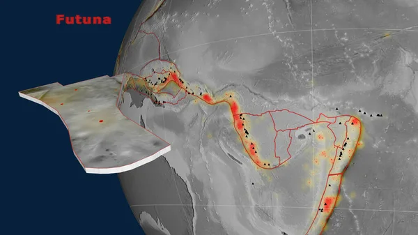 Tectonic Futuna บายอ ดและน าเสนอต อโลก แผนท ระด บความส เทา — ภาพถ่ายสต็อก