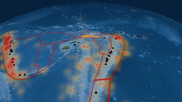 Placa Tectónica Futuna Extruida Globo Mapa Topográfico Natural Tierra Renderizado — Foto de Stock