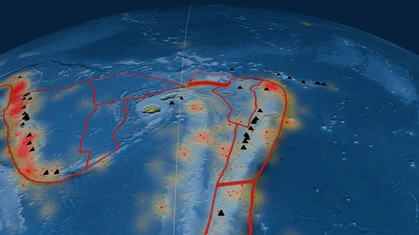 Placa Tectónica Futuna Extruida Globo Mapa Topográfico Relieve Renderizado — Foto de Stock