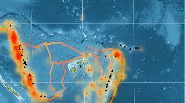 Futuna Tectonic Plate Kavrayskiy 투영의 지형학적 지도에 설명되어 렌더링 — 스톡 사진