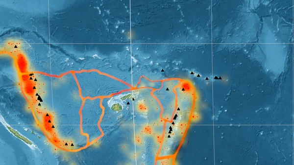 Placa Tectónica Futuna Delineada Mapa Topográfico Global Relieve Proyección Mollweide —  Fotos de Stock