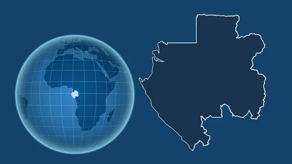 Gabone Globe Tvarem Země Proti Zvětšené Mapě Obrysem Izolovaným Modrém — Stock fotografie